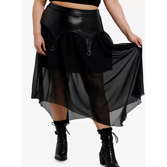 Hot Topic Cosmic Aura Faux Leather & Chiffon Maxi Skirt Plus Size 1 Nwot - Picture 1 of 6